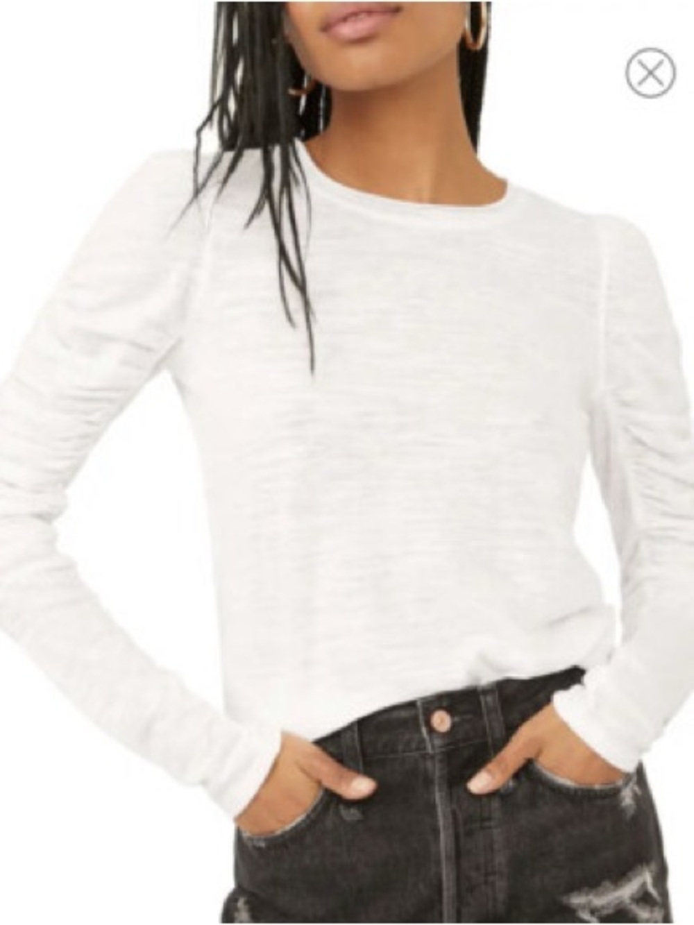 Free People We The Free Natasha Long Sleeve Tee in Optic White Size L EUC